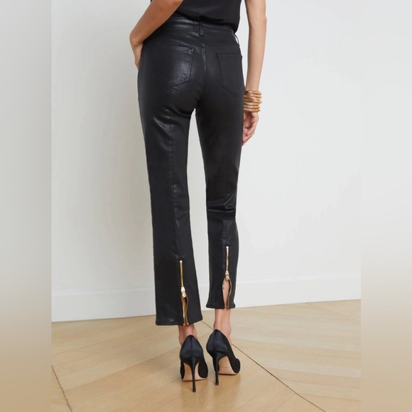 L’Agence Ginny High-Waisted Coated Jeans with Back Gold Zipper Detail NEW - Picture 2 of 16